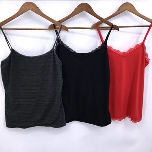 Y2K Lace Trim Cami Tank Top Bundle Womens XL Black Gray Red Aeropostale Old Navy